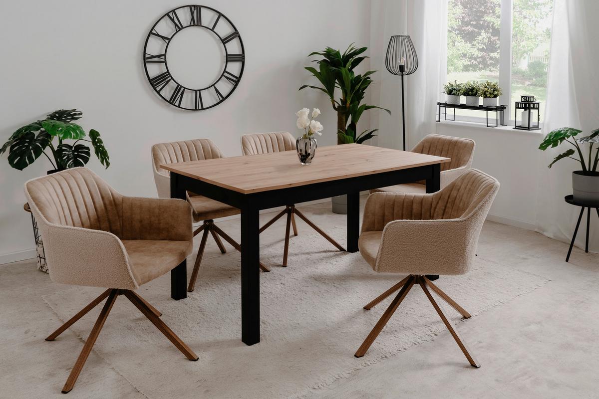 Armlehnstuhl Ray Beige drehbare Sitzfläche - Eichefarben/Beige, KONVENTIONELL, Textil/Metall (58,5/81/60cm) - MID.YOU