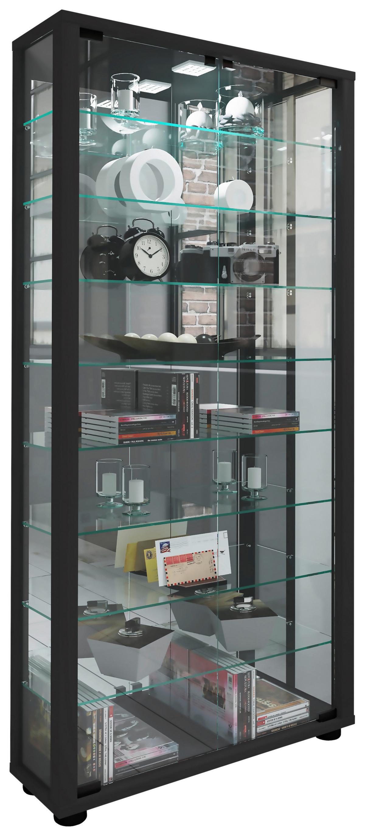 Vitrine Lumo Schwarz B: 59 cm - Schwarz, MODERN, Glas/Holzwerkstoff (59/114,8/18cm) - MID.YOU