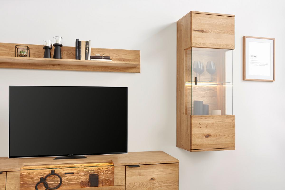 Závěsná vitrína divoký dub - šedá/divoký dub, Moderní, kov/dřevo (50/138/37cm) - Premium Living