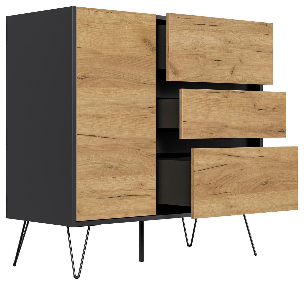 Sideboard Posseik Industrial Graphitfarben/Eichef. B: 99 cm - Elfenbein/Eichefarben, Design, Holzwerkstoff (99/93,6/42cm) - P & B