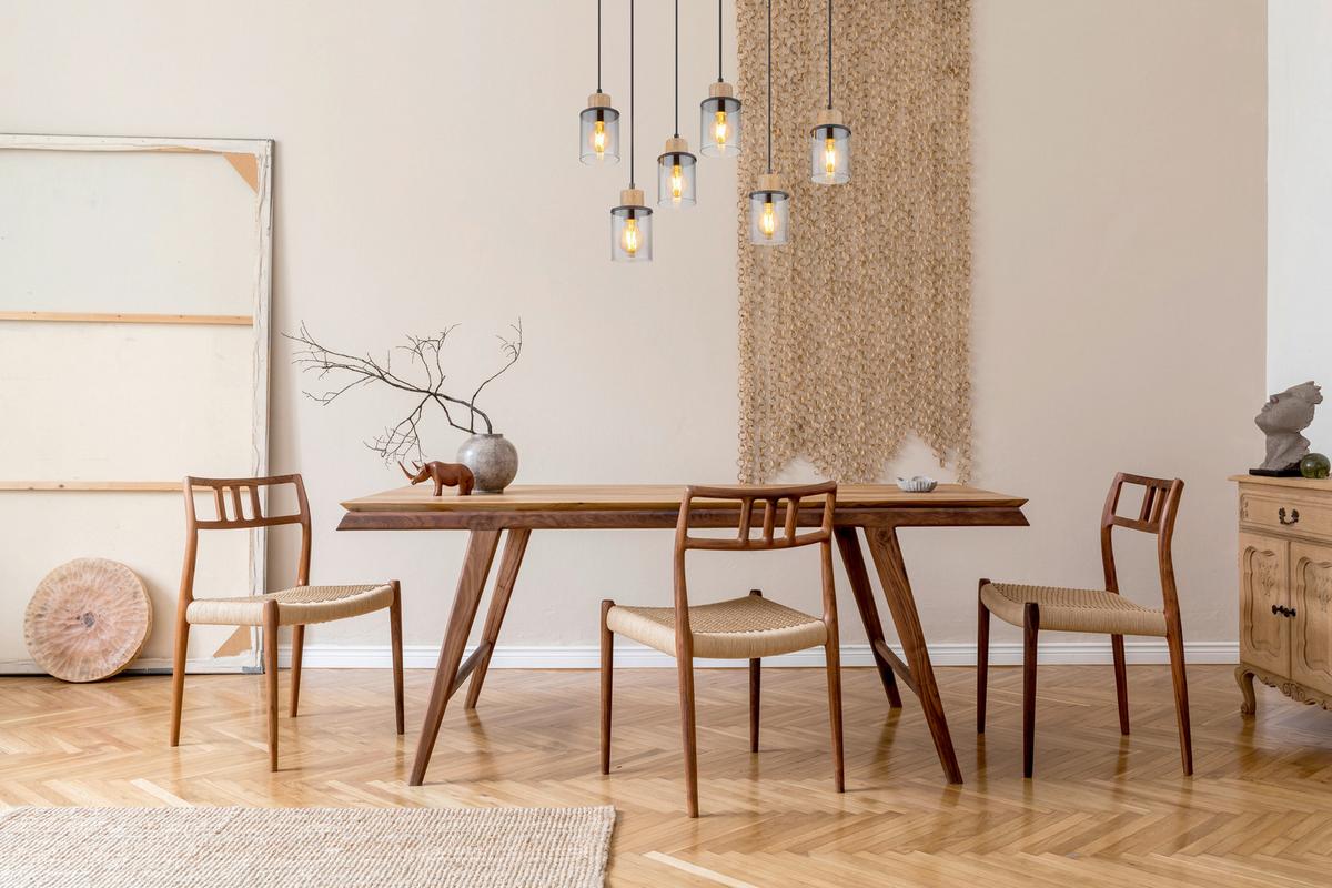 Függőlámpa 15707-6h Reid - sötétbarna/fekete, Design, műanyag/üveg (62/18/120cm) - Globo