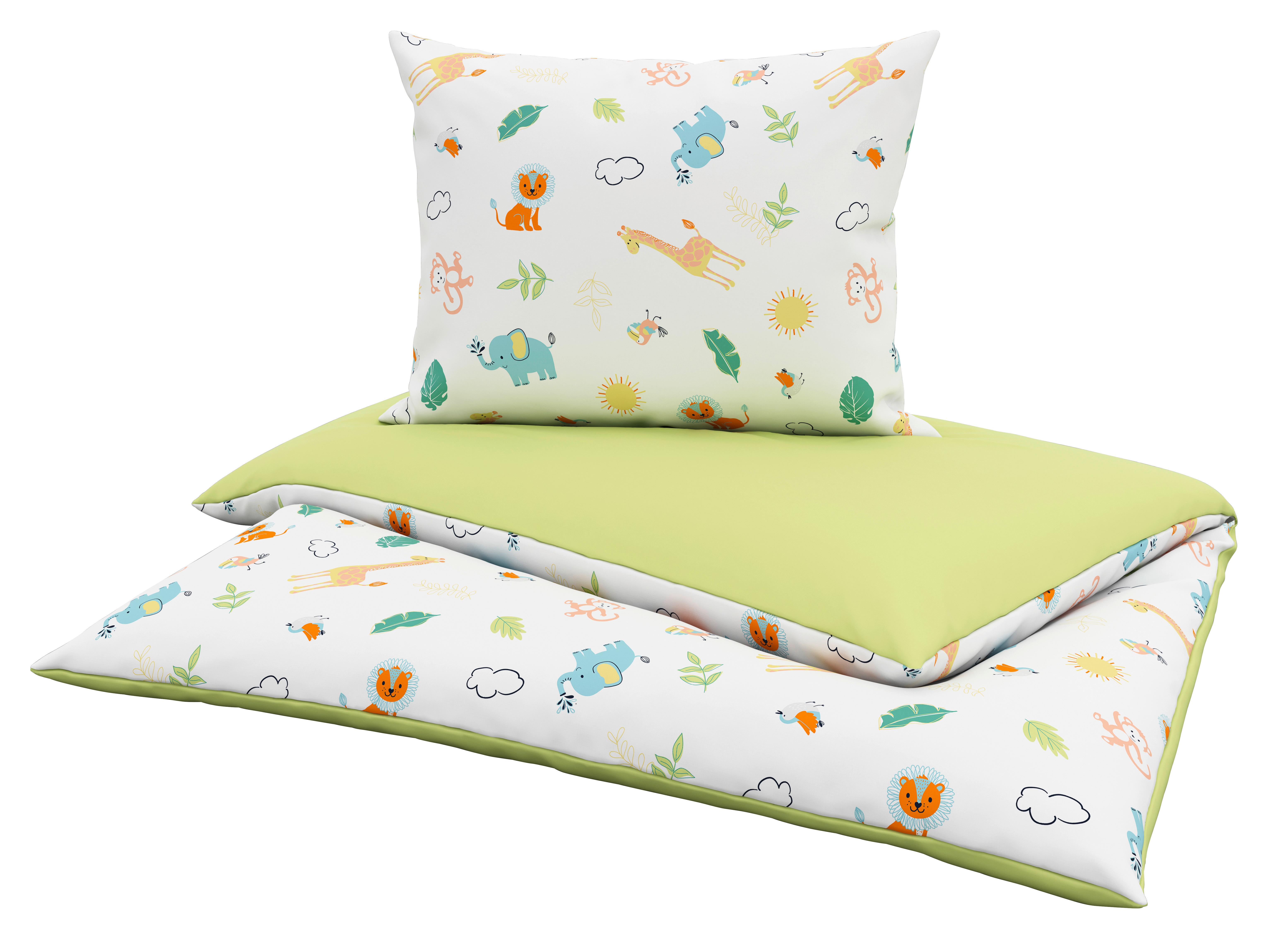 Babybettwäsche 135x100 cm Lilli Tier-Motiv Baumwolle - Weiß/Grün, MODERN, Textil (100/135cm) - Luca Bessoni