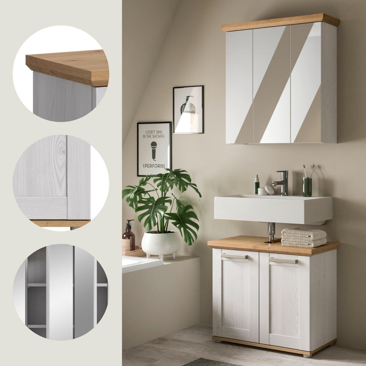 Badezimmer Verona Lärchefarben/Eiche D. B: 69cm - Silberfarben/Lärchefarben, Trend, Glas/Holzwerkstoff (69cm) - MID.YOU