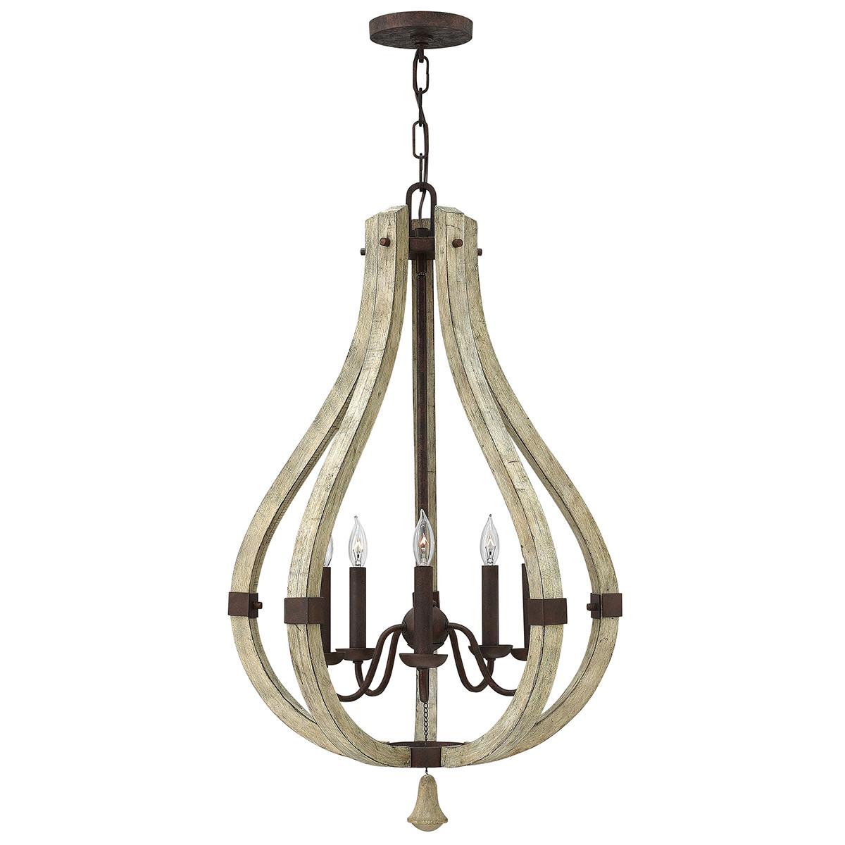 Kronleuchter H: 81,3 cm 5-Flammig - Rostfarben, Natur, Holz/Metall (50.8/81.3cm) - Elstead Lighting