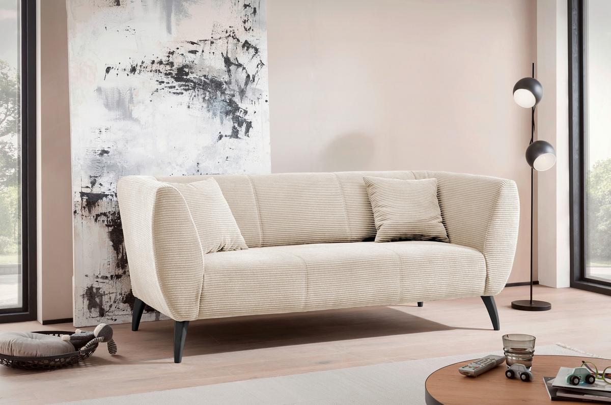 3-Sitzer-Sofa Colori Beige Rücken Echt - Beige/Schwarz, MODERN, Textil (208/83/88cm) - MID.YOU