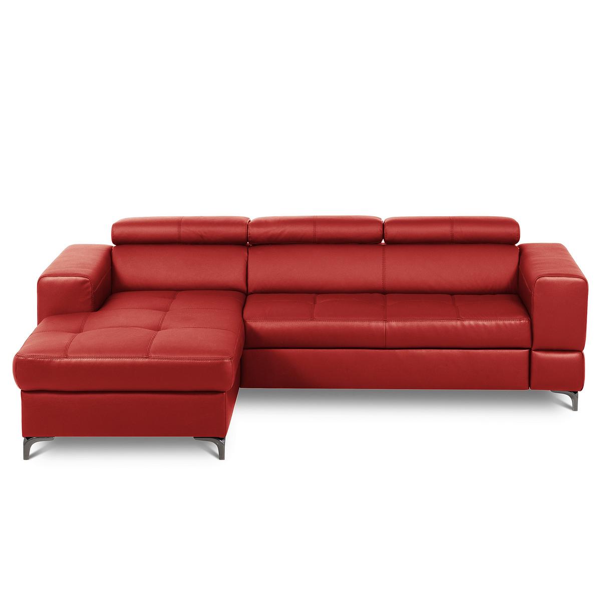 Ecksofa Torino Teilleder Rot 173x247 - Rot/Schwarz, Design, Leder/Textil (173/247cm) - Livetastic
