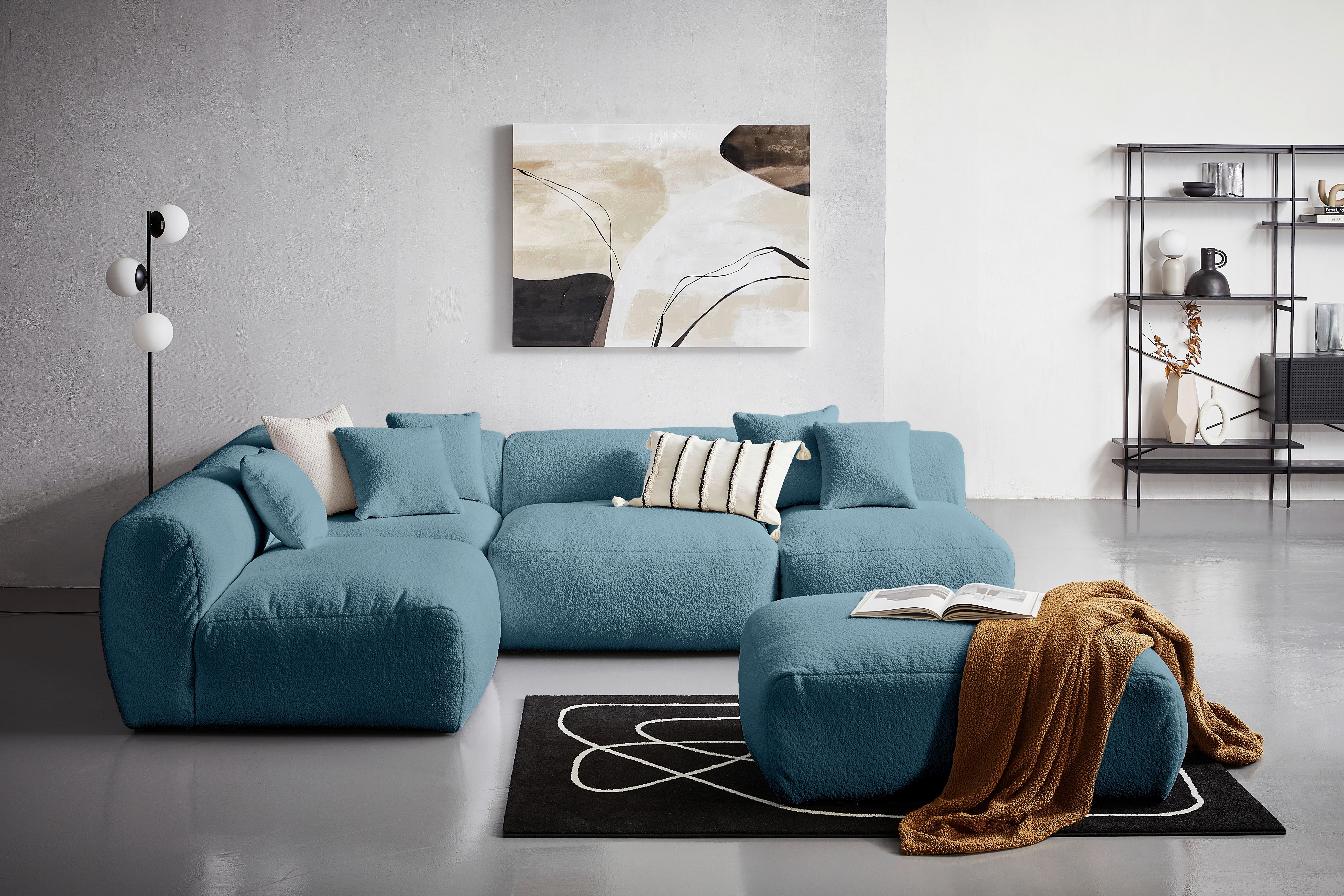 Ecksofa Bloom - Blau, Trend, Textil (215/300cm) - Livetastic
