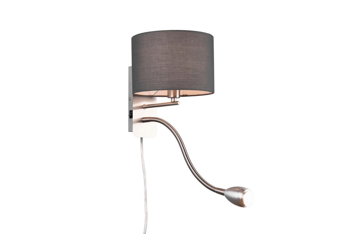 LED-Wandleuchte 2-Flammig Flexarm, Getrennt Schaltbar - Grau/Nickelfarben, Design, Textil/Metall (20/23cm) - Trio Leuchten