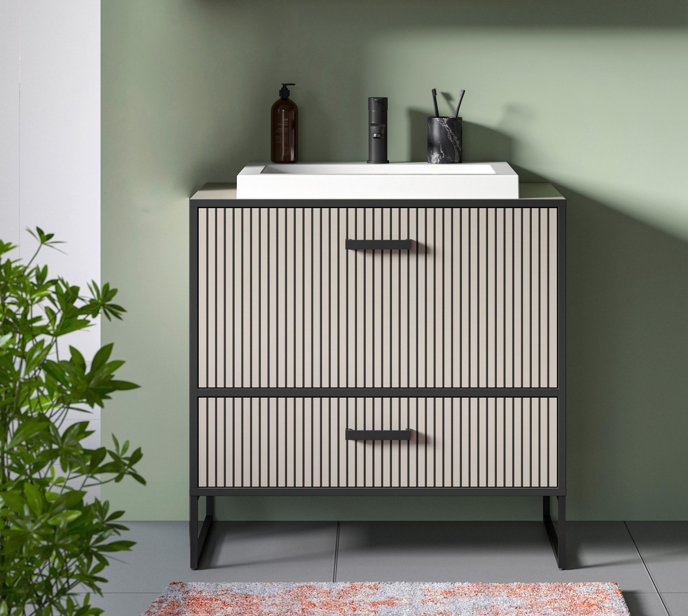 Waschtischkombi Bagno Kaschmir B: 80 Cm - Kaschmir/Schwarz, MODERN, Holzwerkstoff (80/84/48cm) - MID.YOU