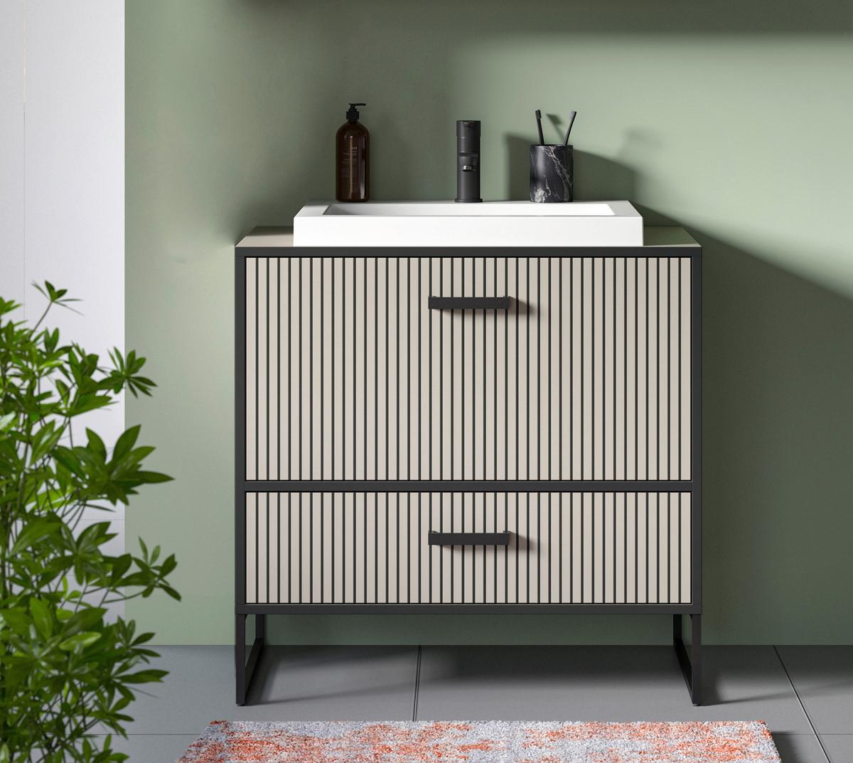 Waschtischkombi Bagno Kaschmir B: 80 Cm - Kaschmir/Schwarz, MODERN, Holzwerkstoff (80/84/48cm) - MID.YOU