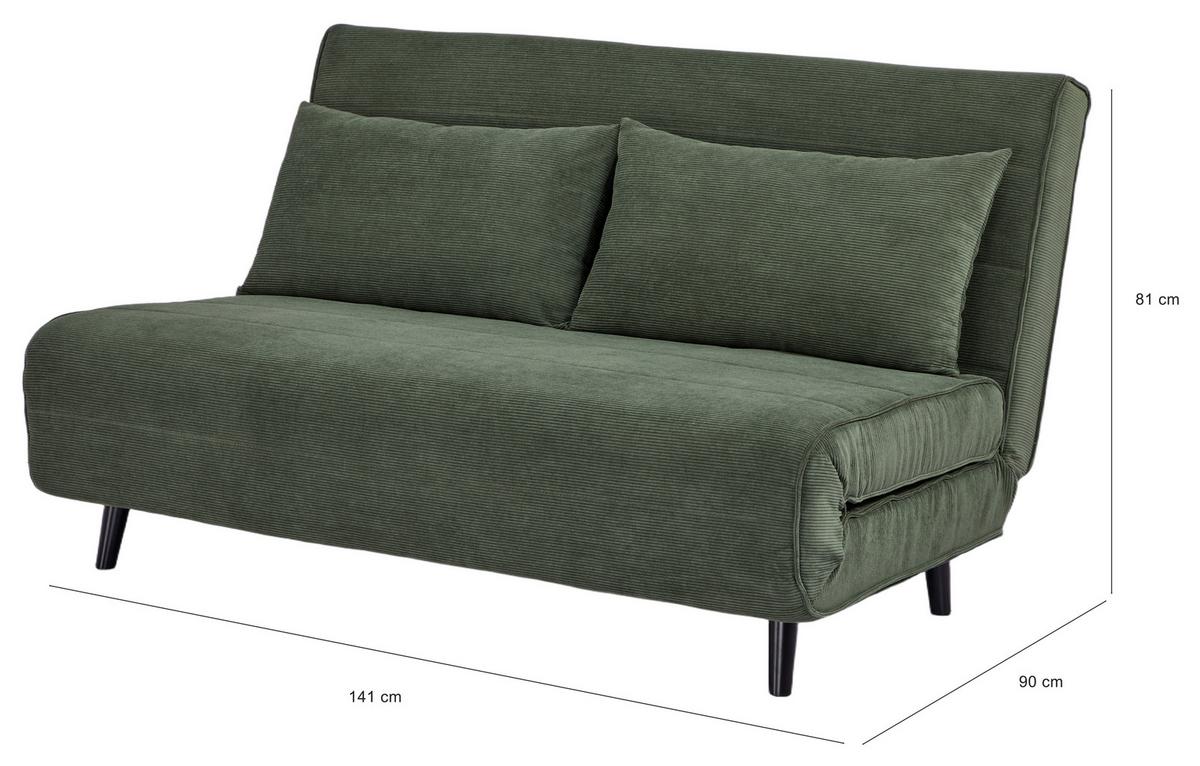Rozkládací pohovka NIGHT-140, zelený manšestr, max. 240 kg - černá/zelená, Moderní, dřevo/textil (141/80/91cm) - Mömax