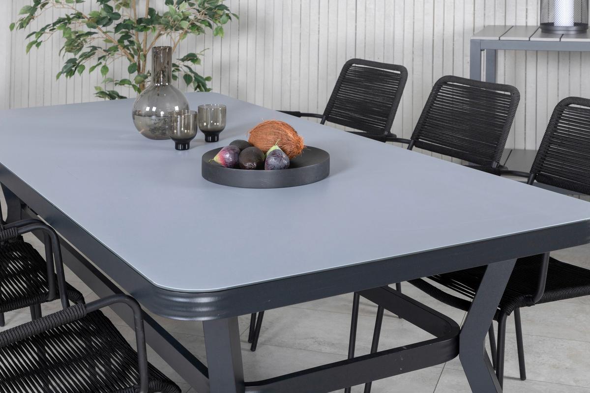 Gartentisch Virya - Schwarz/Grau, KONVENTIONELL, Glas/Metall (200/100/74cm) - Gardenson