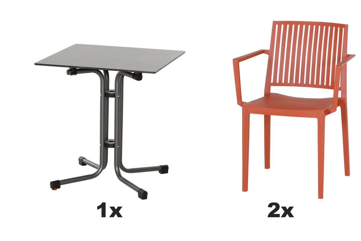 Gartengarnitur T20202 - Anthrazit/Rot, Basics, Holzwerkstoff/Kunststoff (57/80/56cm) - Siena Garden