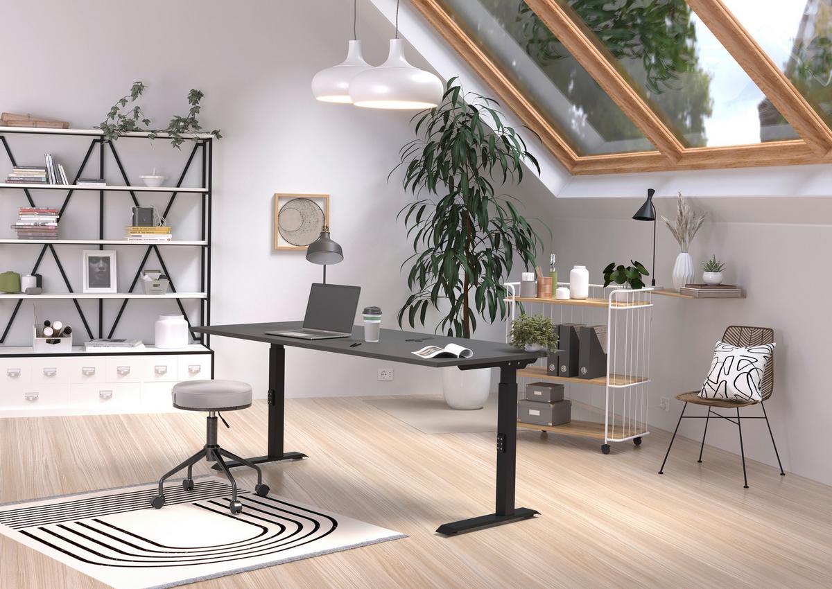 Schreibtisch Schwarz/Graphitfarben L: 180cm - Schwarz/Graphitfarben, MODERN, Holzwerkstoff/Metall (180/80/68-91cm) - Germania