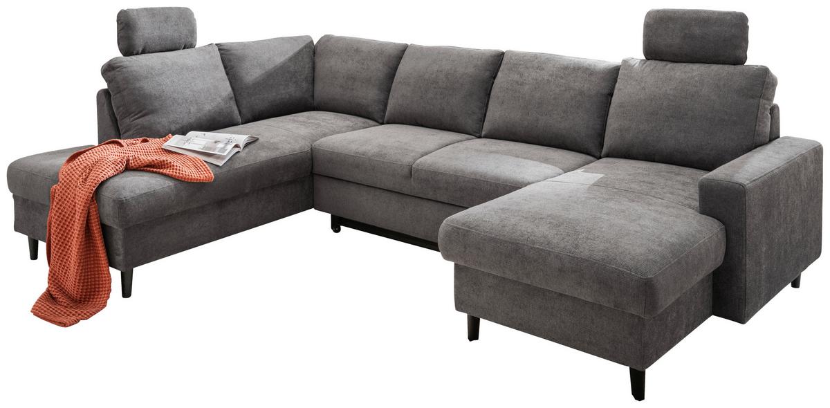 Wohnlandschaft Passione Dunkelgrau U: 200x305x153 cm - Dunkelgrau/Schwarz, MODERN, Textil (200/305/153cm) - Livetastic