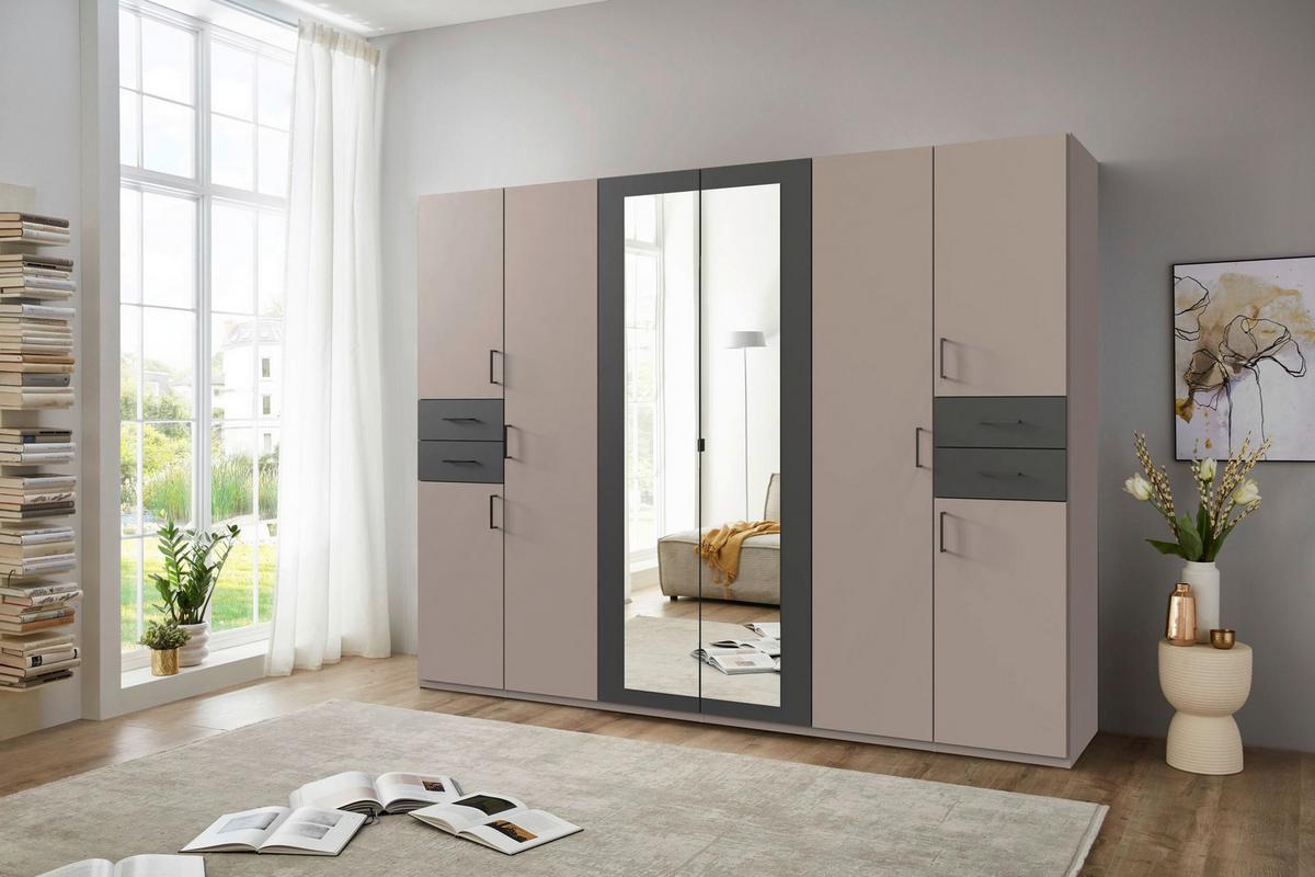 Drehtürenschrank Vegas Sahara/Graphit/Grau B: 270 cm - Graphitfarben/Grau, Basics, Glas/Holzwerkstoff (270/208/58cm) - MID.YOU