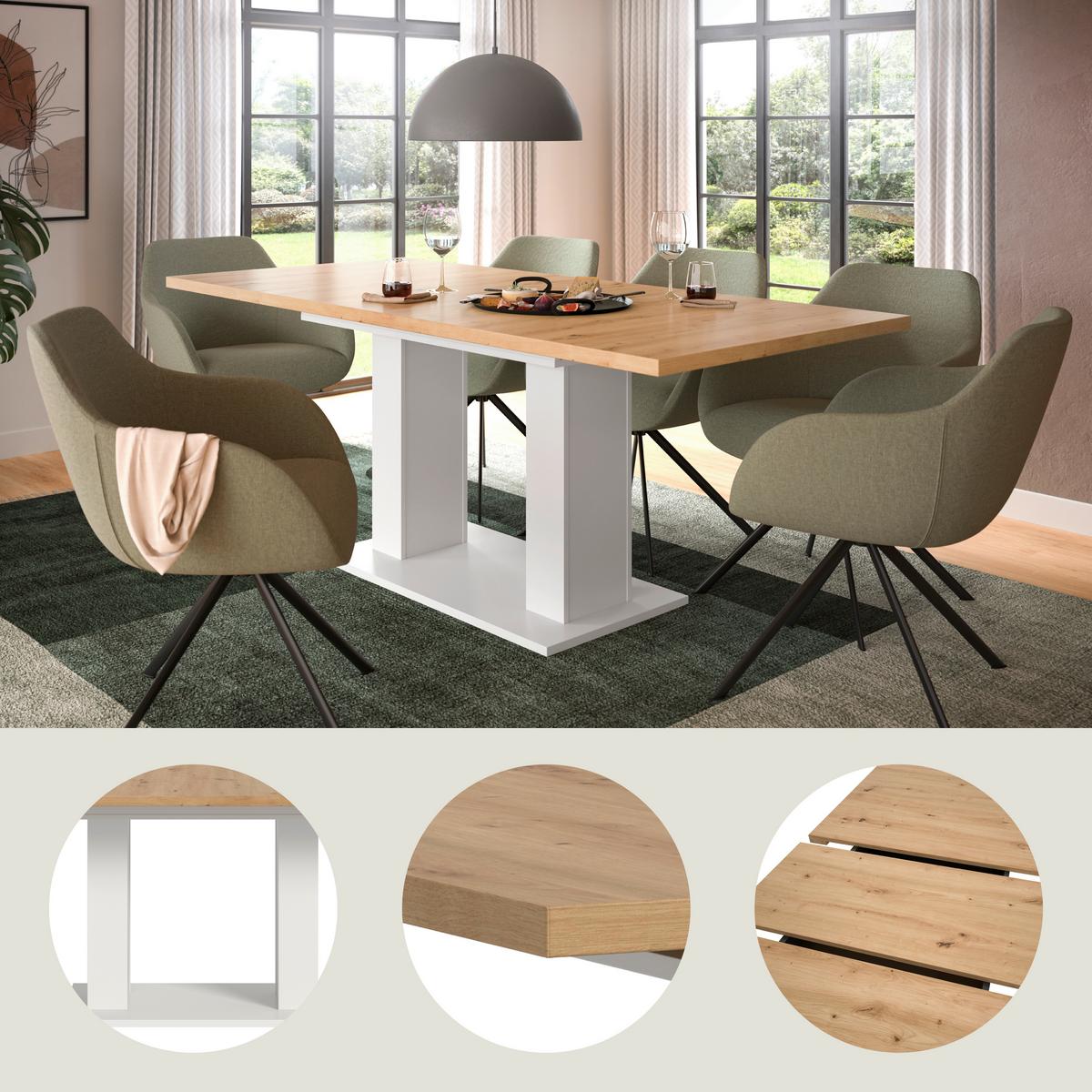 Ausziehtisch Marlon 150 Az Artisan/weiß, B:150-190 Cm - Weiß/Eiche Artisan, KONVENTIONELL, Holzwerkstoff (150-190/90/76cm) - MID.YOU