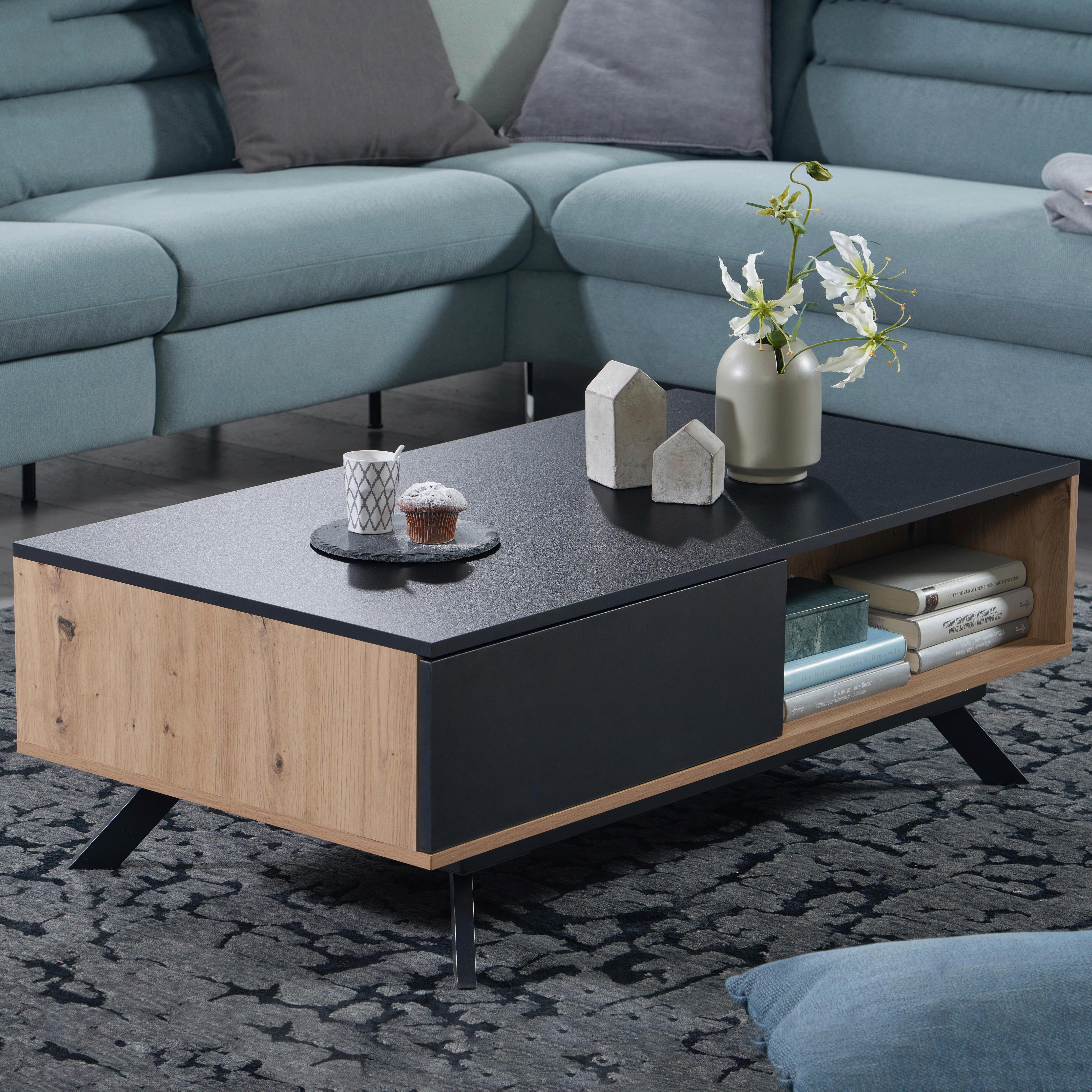 Couchtisch Mit Stauraum Schwarz/ Holz Dekor - Schwarz/Braun, Design, Holzwerkstoff/Metall (110/60/38cm) - P & B