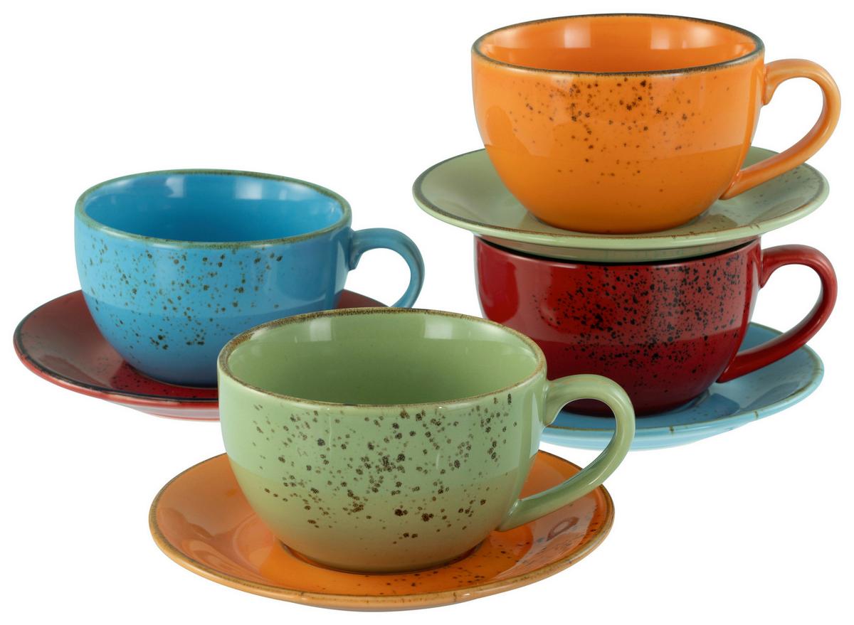 Schüsselset Mediterran 8 Stück Rund - Rot/Orange, Design, Keramik - Creatable