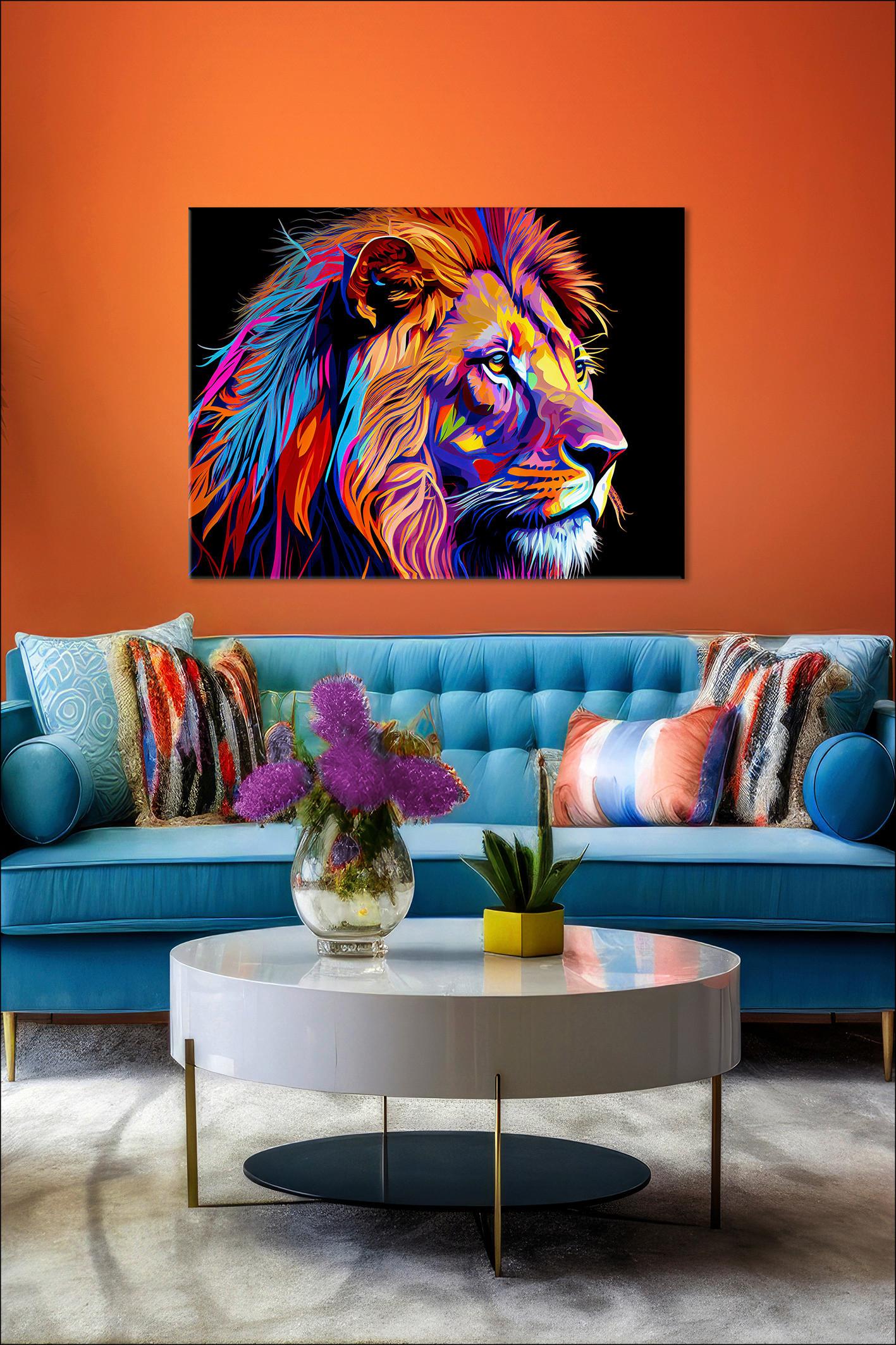 Keilrahmenbild Colorful Lion Head V - Rotbraun/Schwarz, Basics, Holzwerkstoff/Papier (116,00/84,00/2,40cm)
