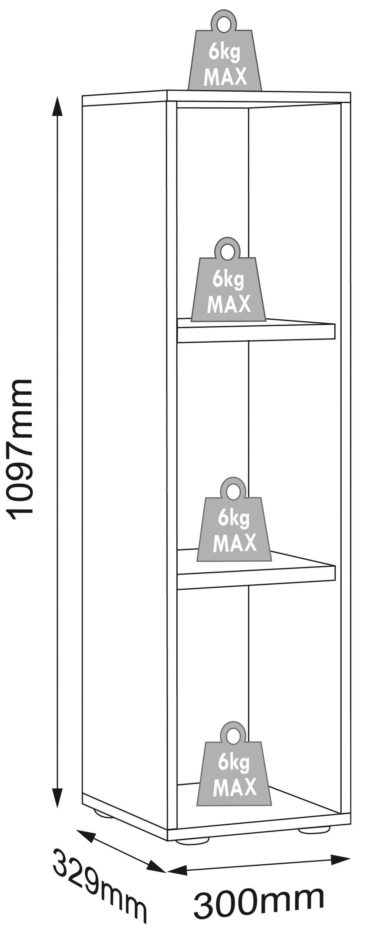 Regal Salia Weiß, Honigeiche B: 30 cm - Honigeiche/Schwarz, Design, Holzwerkstoff (30/110/33cm) - MID.YOU