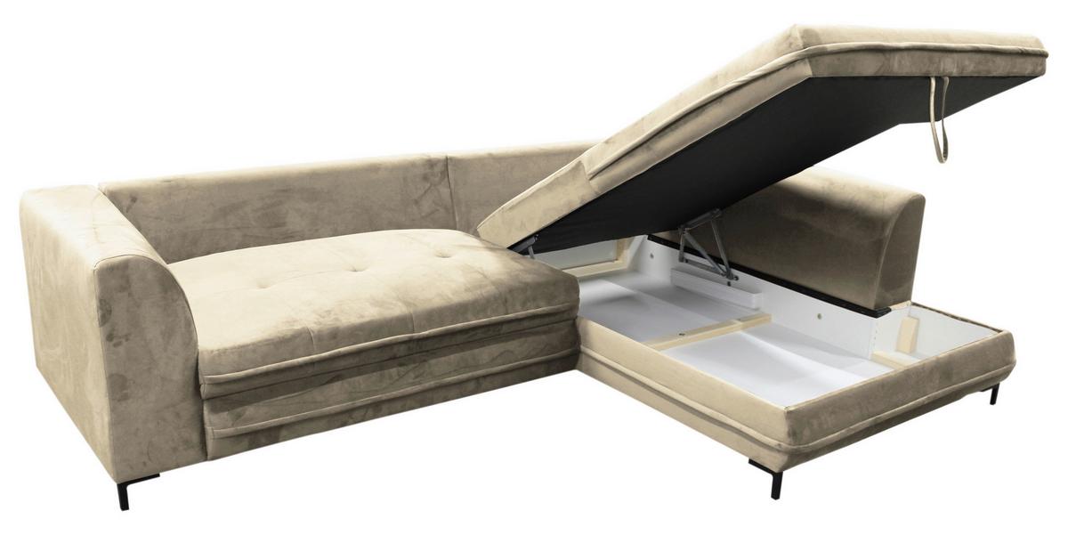 Eckschlafsofa Bello Beige Mit Schlaffunktion Ottomane Rechts - Beige/Schwarz, Design, Textil (277/187cm) - Livetastic