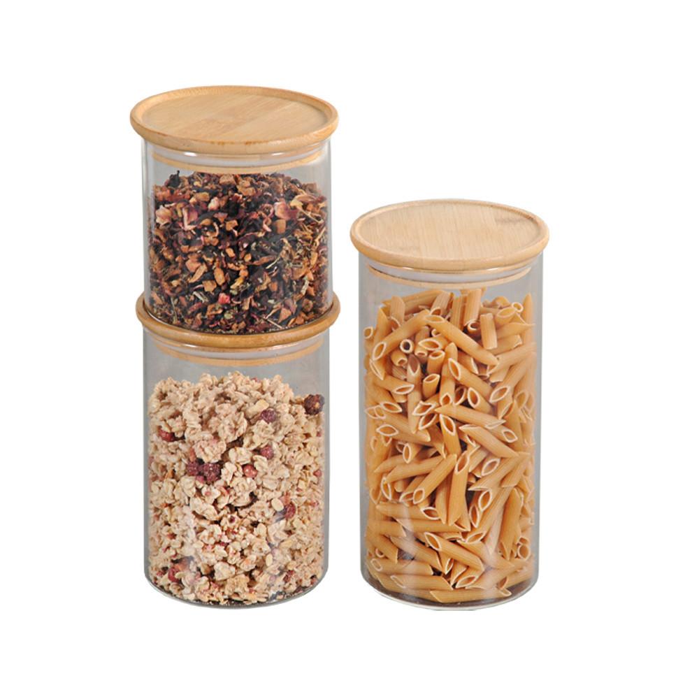 Vorratsdosen 3er-set Versch. Größen Stapelbar - Braun, MODERN, Glas/Holz (10/20cm) - Kesper