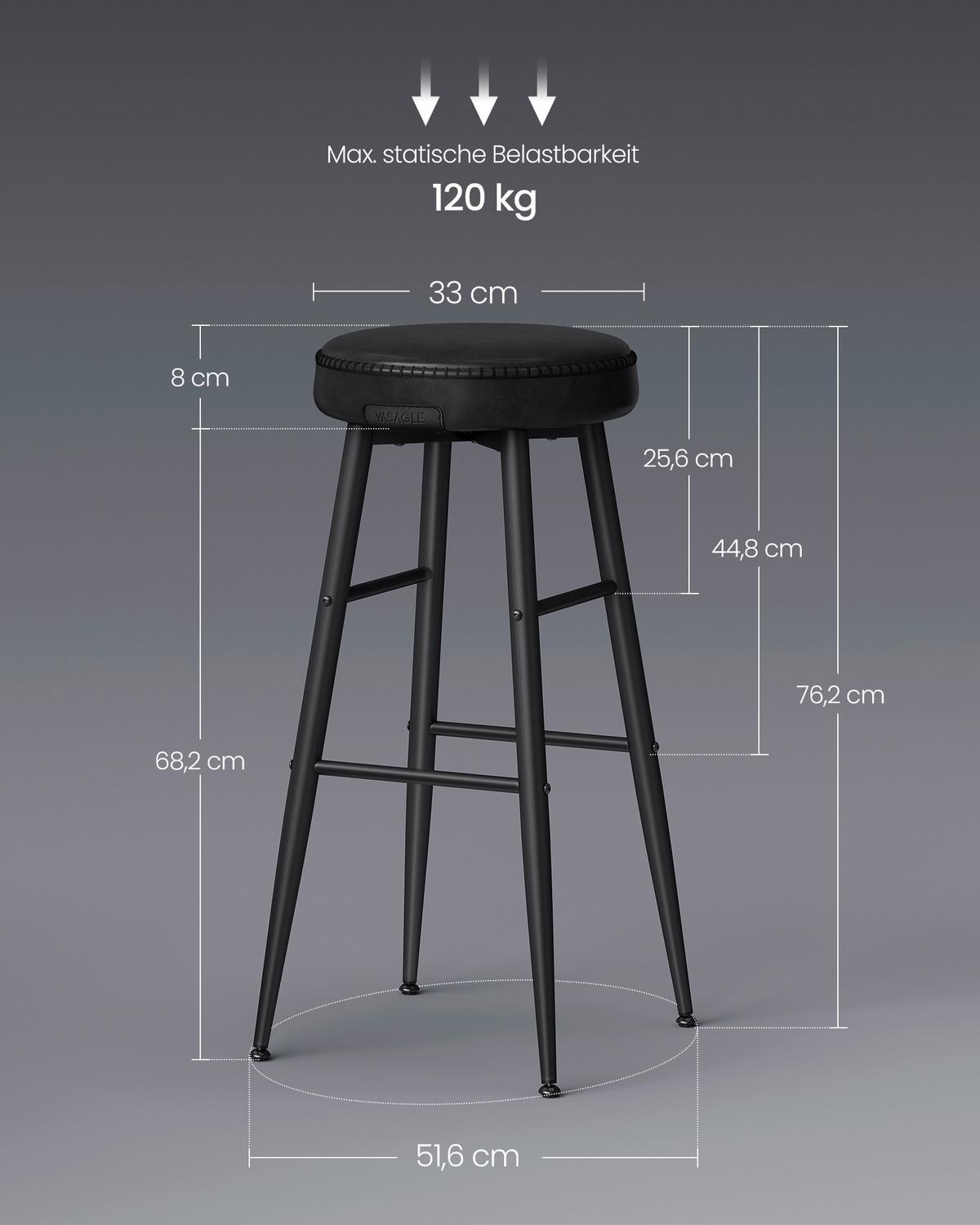 Barhocker-set Schwarz B: 51,6 Cm - Schwarz, MODERN, Textil/Metall (51,6/76,2/51,6cm) - MID.YOU