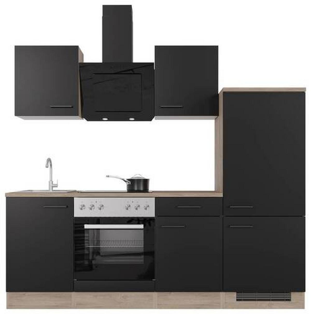 Küchenblock Capri Eiche/schwarz B: 220 Cm - Eichefarben/Schwarz, MODERN, Holzwerkstoff (220cm) - FlexWell
