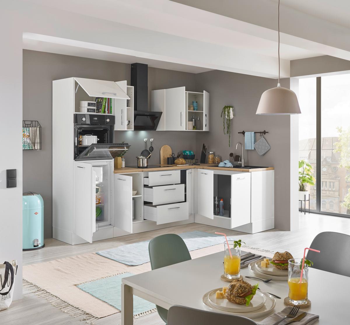 Eckküche Turin Weiß/Eiche Dekor 270x165 cm - Weiß/Eiche Artisan, Basics, Holzwerkstoff (270/165cm) - MID.YOU