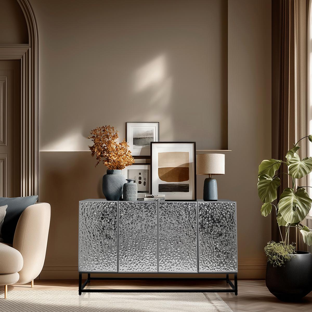 Sideboard Metallio Schwarz/Silberfarben B: 140 cm - Silberfarben/Schwarz, MODERN, Holzwerkstoff (140/80/37cm) - MID.YOU