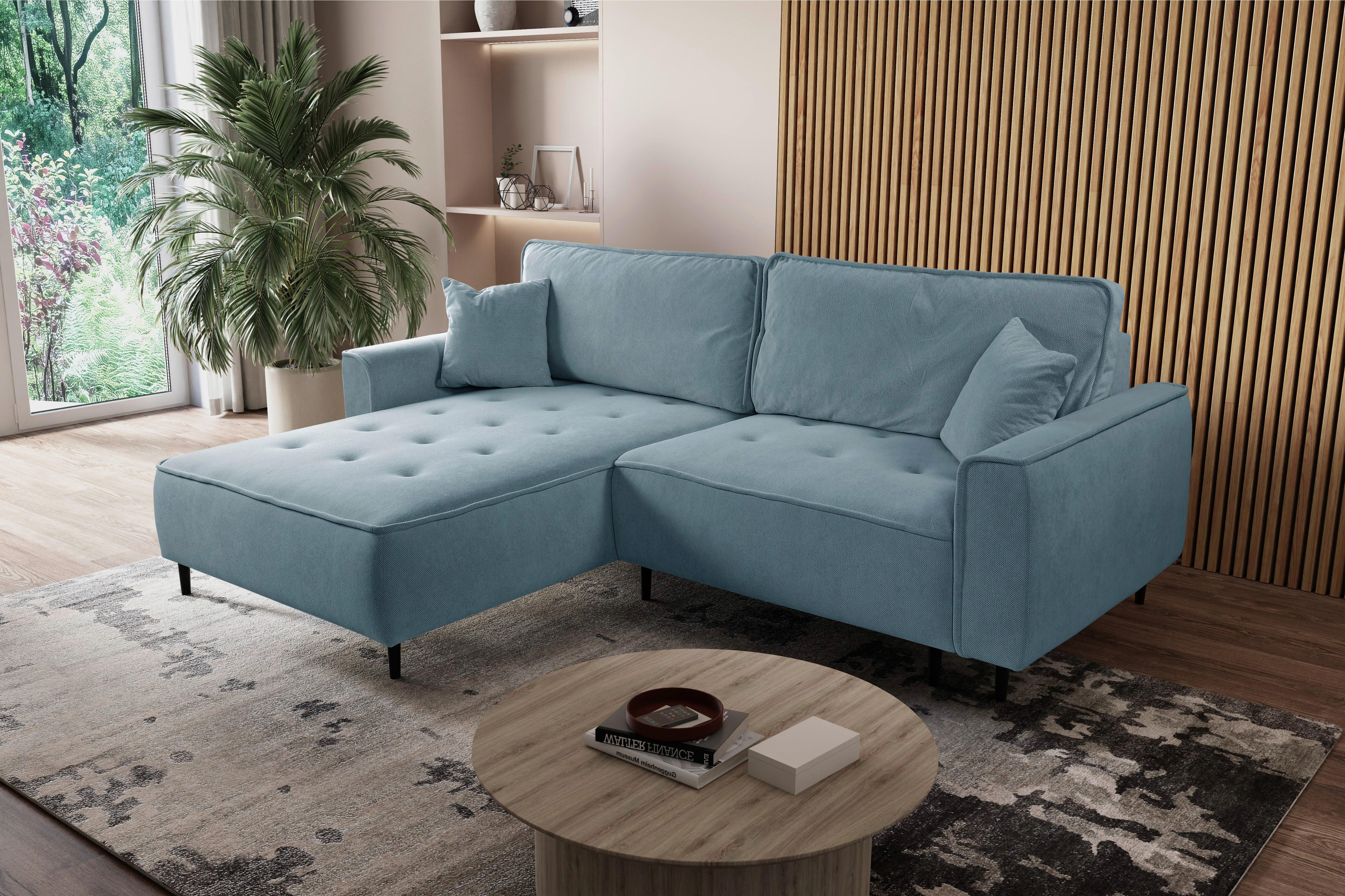 Ecksofa Blues Blau/Schwarz, 183 cm - Blau/Schwarz, Design, Textil (183/263cm) - MID.YOU