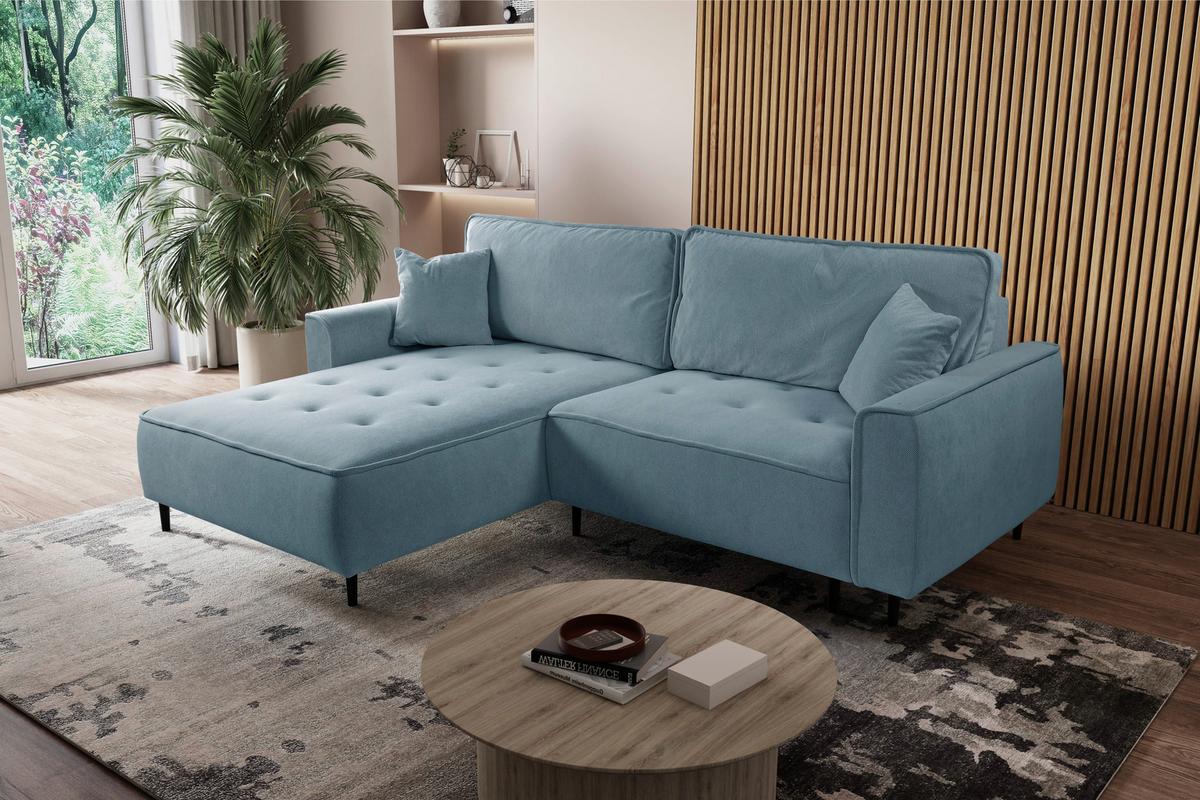 Ecksofa Blues Blau/Schwarz, 183 cm - Blau/Schwarz, Design, Textil (183/263cm) - MID.YOU