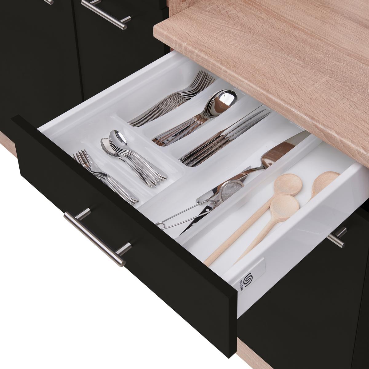 Küchenzeile Economy mit Geräten 310 cm Schwarz/Eiche Dekor - Eichefarben/Schwarz, Basics, Holzwerkstoff (310cm) - Respekta
