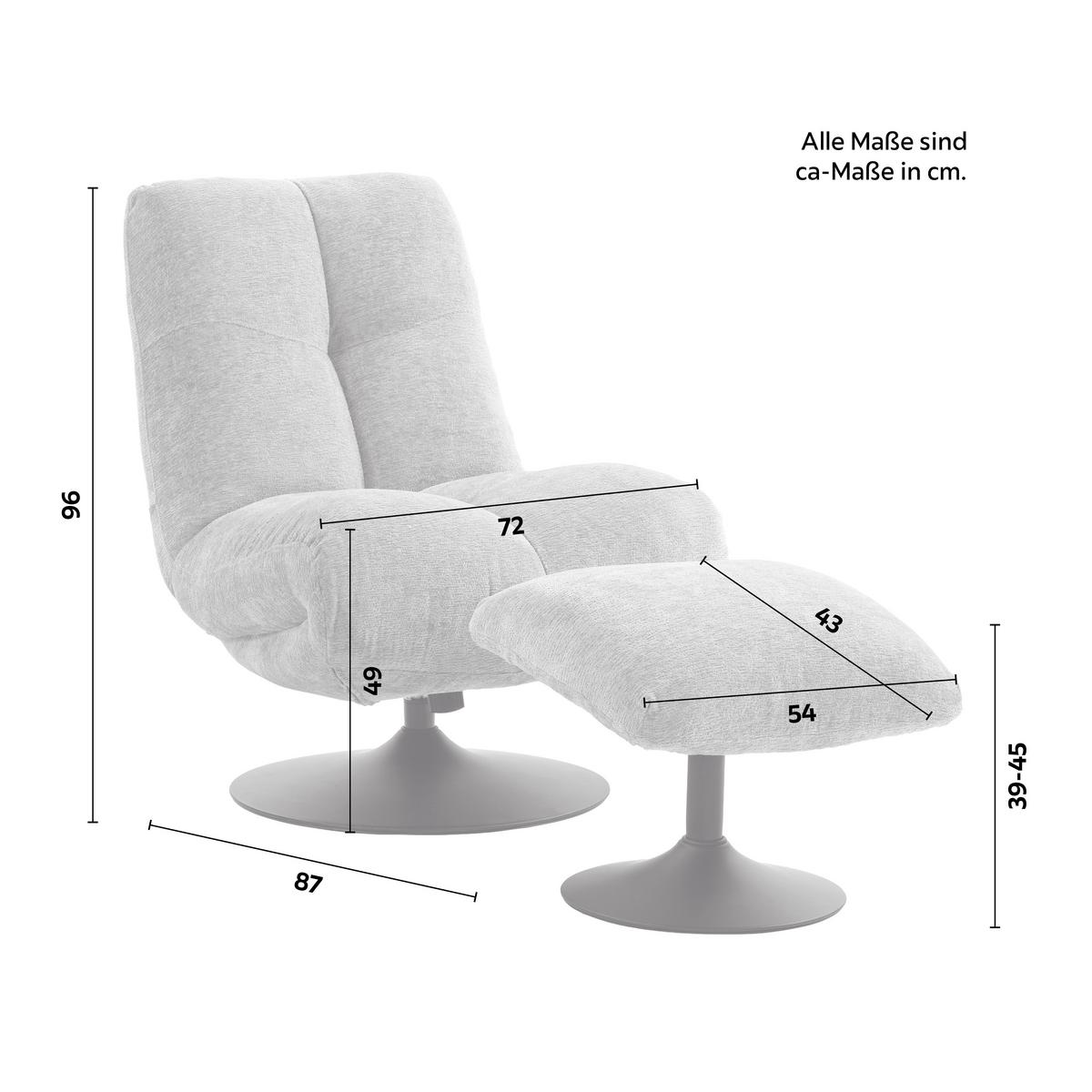 Kreslo s taburetom ALMA, sivý zamat, max. 140 kg - čierna/sivá, Modern, kov/textil (72/98/97cm) - Bessagi Home