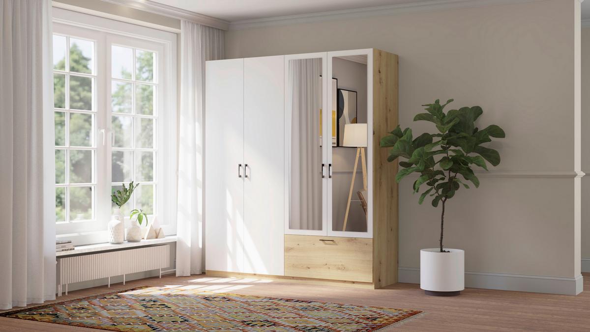 Kleiderschrank Mila - Klar/Eiche Artisan, KONVENTIONELL, Glas/Holzwerkstoff (180/210/54cm)