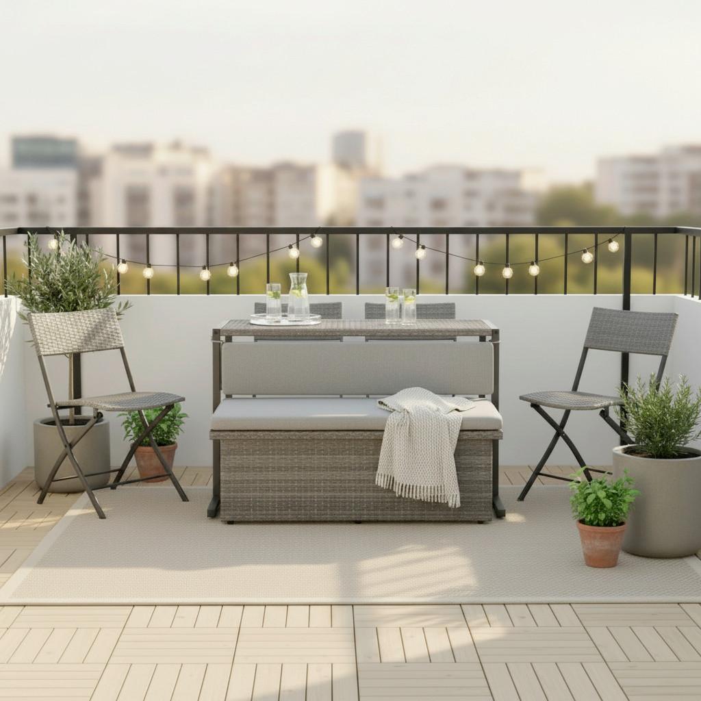 Balkónová zostava MARIO hnedá - sivohnedá, Modern, kov/textil (120/75/105cm) - Bessagi Garden