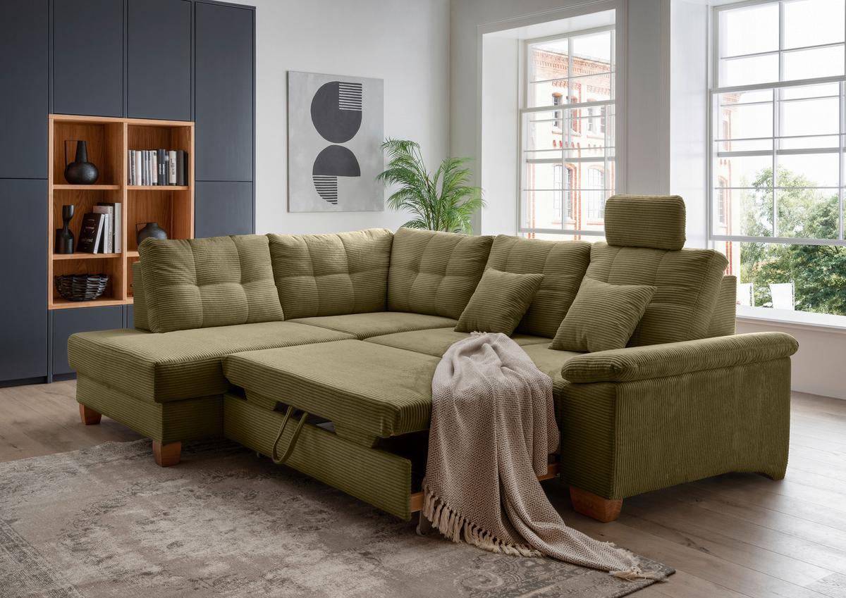 Ecksofa Brizzini Olivgrün S: 206x274 Cm - Naturfarben/Olivgrün, MODERN, Textil (206/274cm) - Livetastic