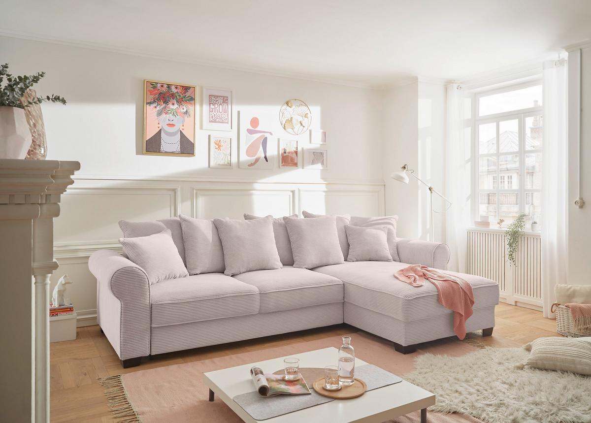 Ecksofa Maureen Rosa S: 318x197 Cm - Schwarz/Rosa, KONVENTIONELL, Textil (318/197cm) - MID.YOU