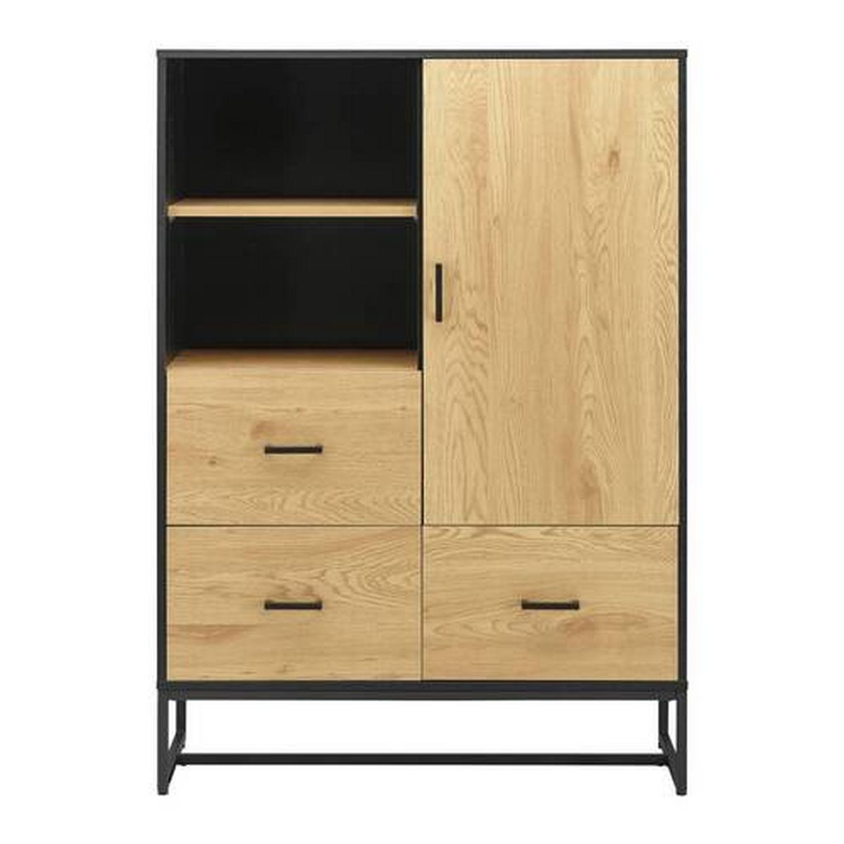 Komoda GIORGIA - čierna/farba duba, Modern, kov/kompozitné drevo (100/140/40cm) - Bessagi Home
