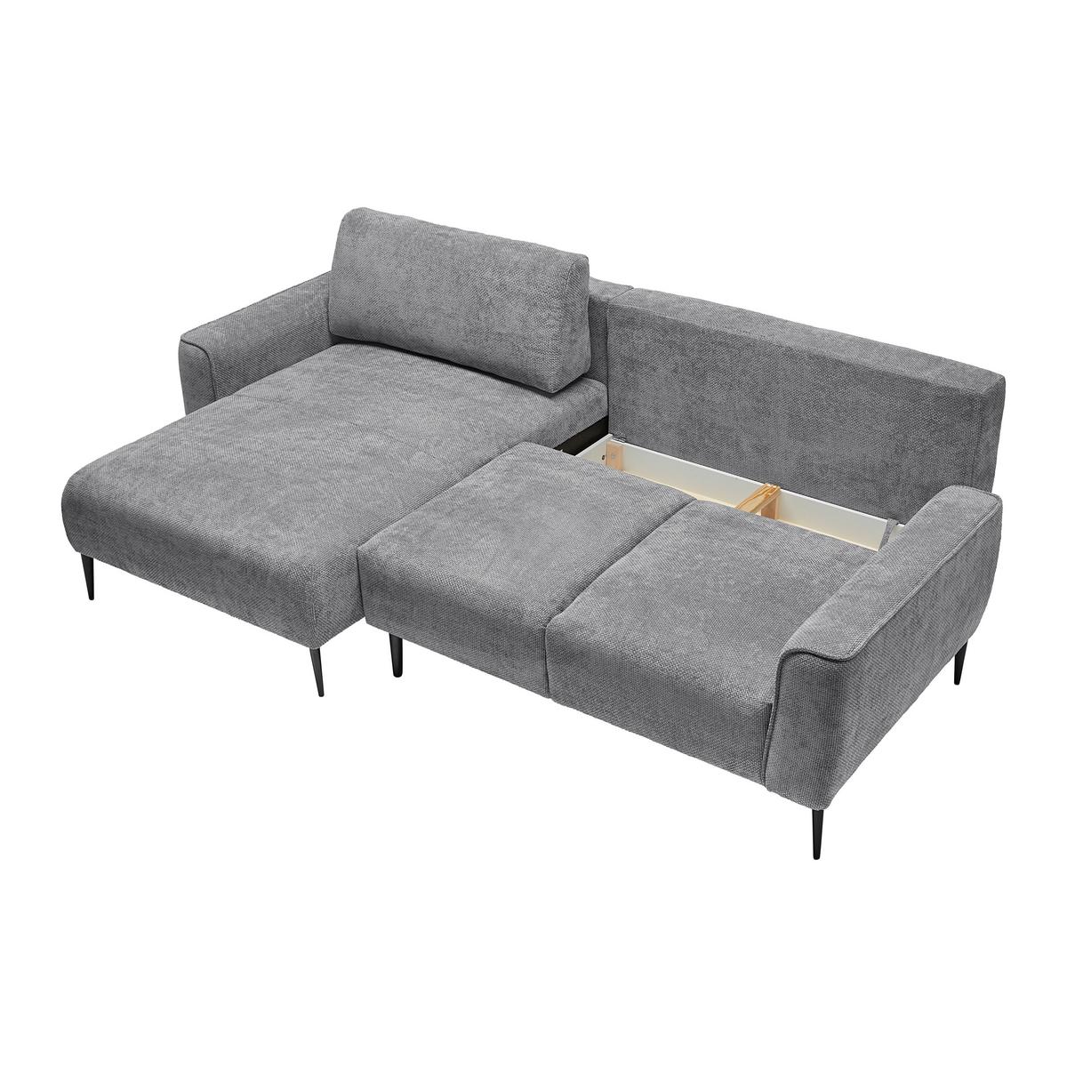 Rohová sedačka CUSTOM, levá, šedá žinylka - šedá/černá, Moderní, kov/textil (164/255cm) - Mömax