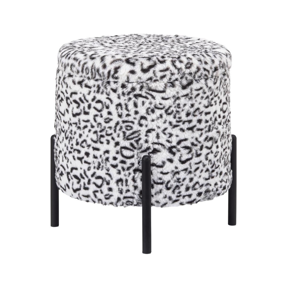 Leopardia taburetka LEO, biela/čierna umelá kožušina - čierna/biela, Lifestyle, kov/kompozitné drevo (38/43/38cm) - Mömax