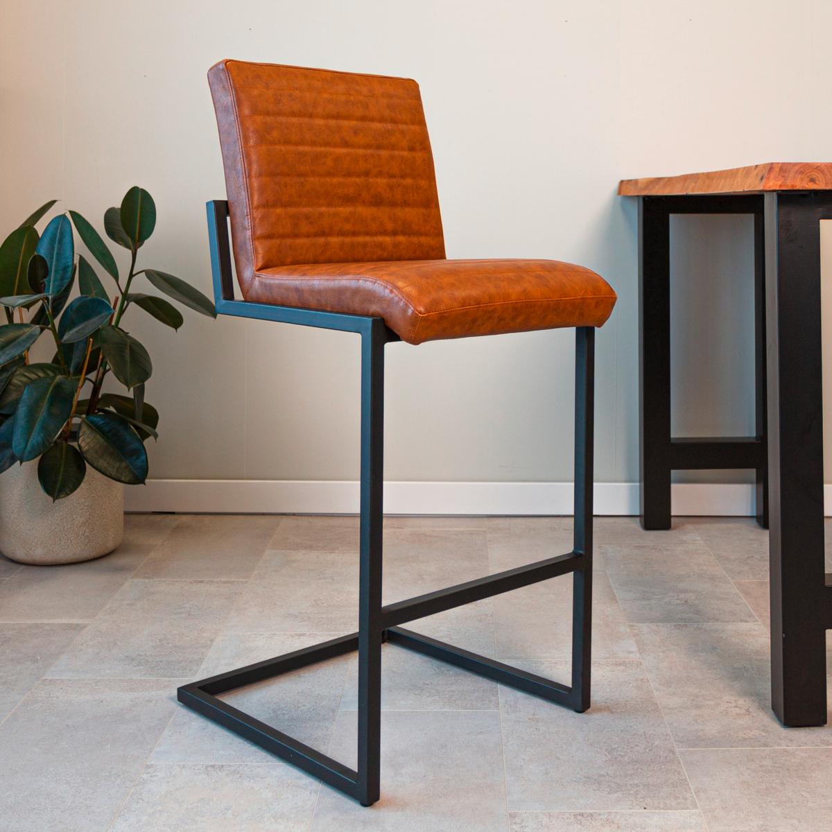Barhocker-Set Donny Cognac B: 54 cm - Cognac/Schwarz, MODERN, Textil/Metall (54/100/58cm) - MID.YOU