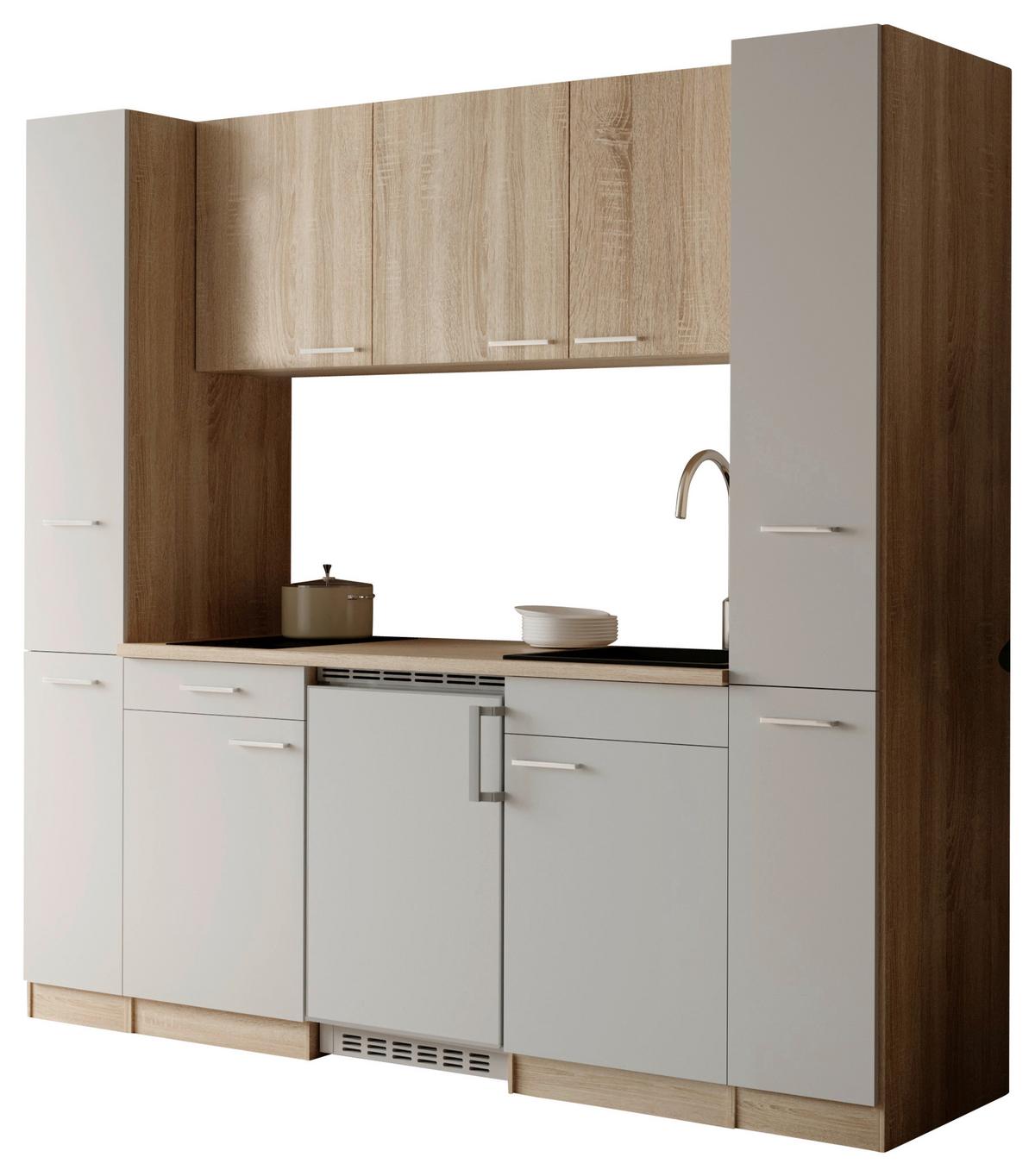 KÜCHENBLOCK Ingrid, Weiß B: 210 cm - Eichefarben/Weiß, Design, Holzwerkstoff (210cm) - Respekta