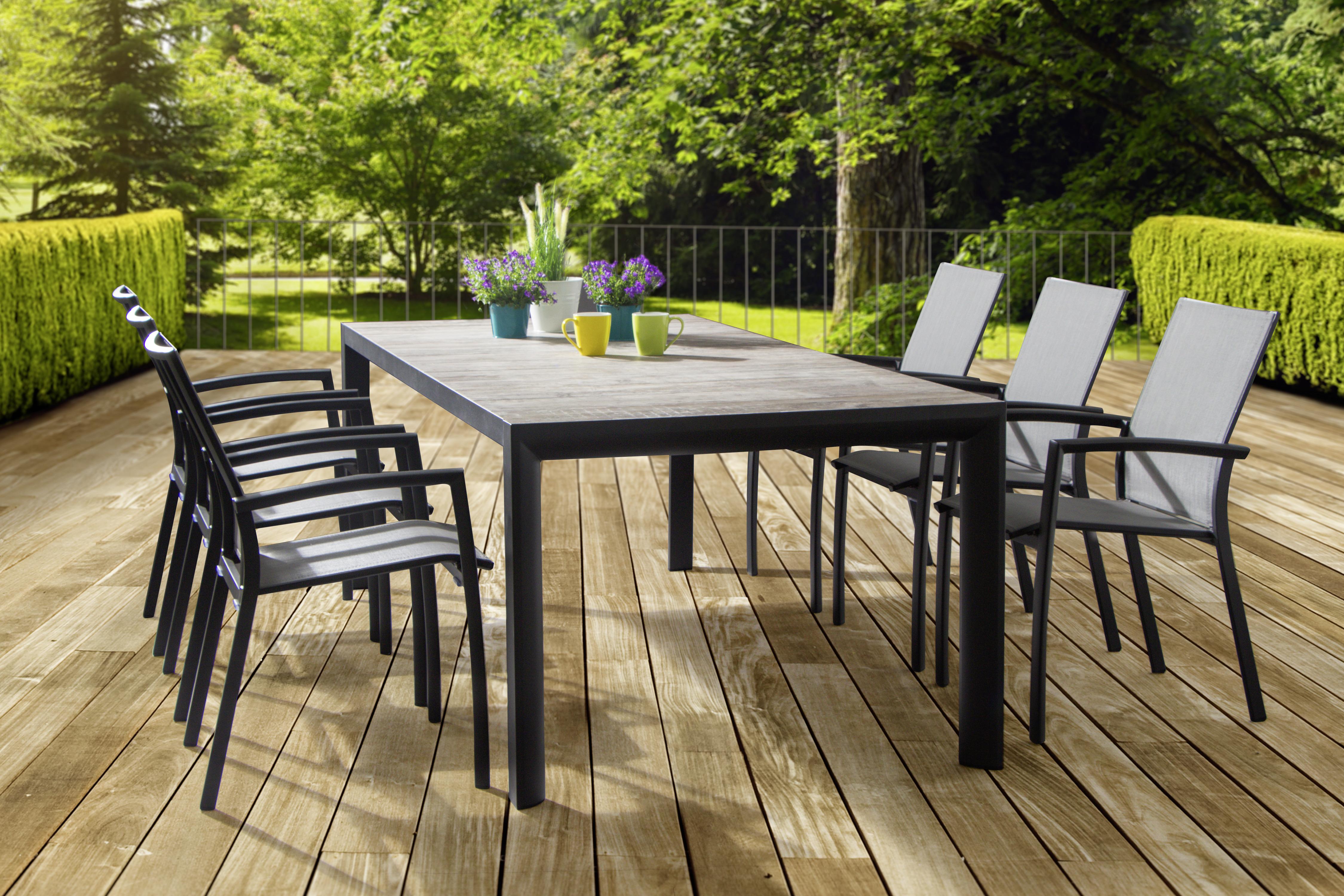 Gartengarnitur Velia 7-Teilig Metall/Textil/Keramik - Anthrazit/Schwarz, KONVENTIONELL, Keramik/Textil - Siena Garden