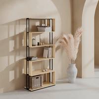 REGÁL FINN - černá/barvy dubu, Moderní, kov/kompozitní dřevo (80/185/35cm) - Bessagi Home