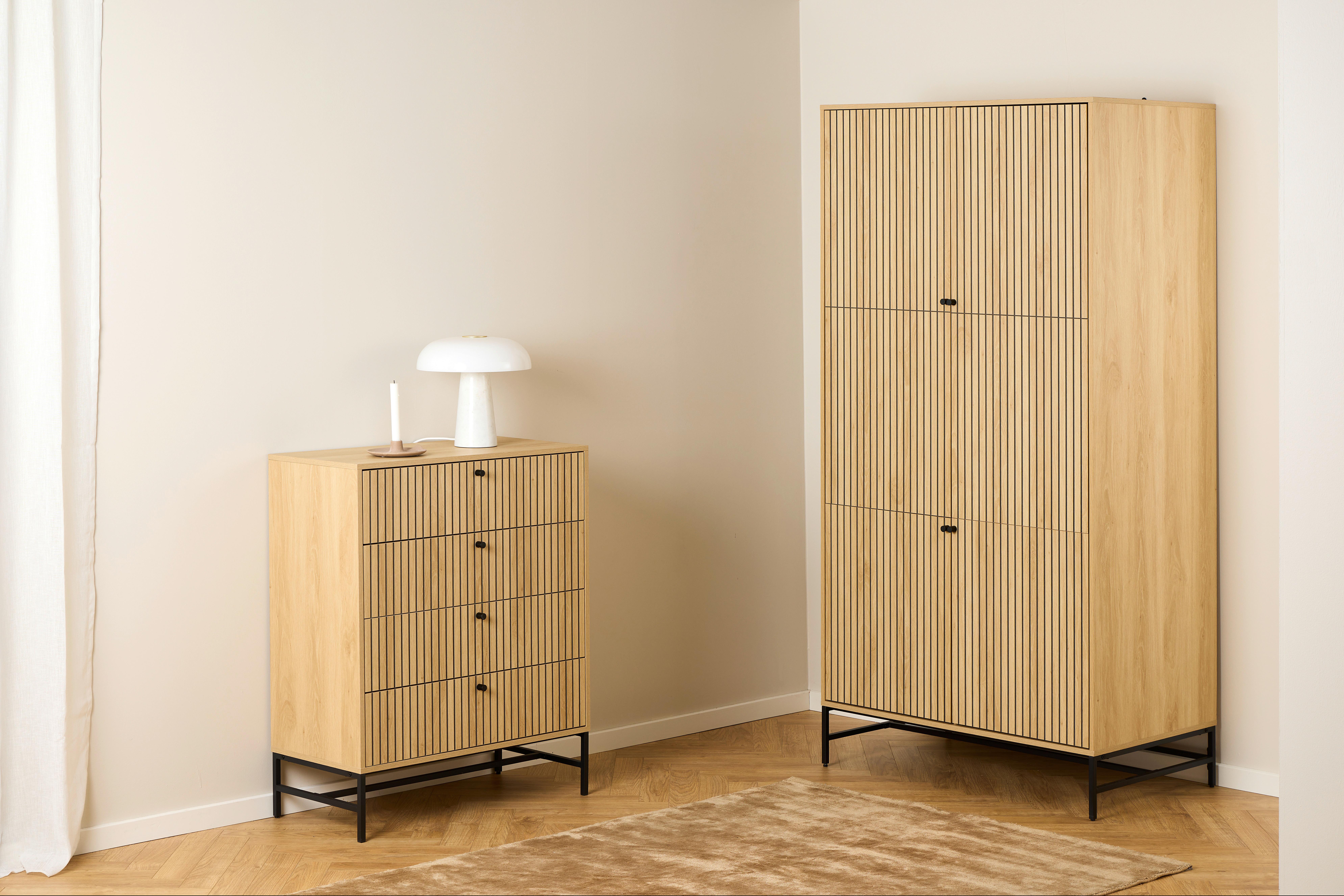 KOMODA ALBANY - černá/barvy dubu, Design, kov/dřevo (80,6/100,1/40cm)