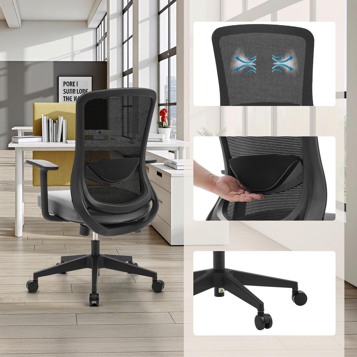 DREHSTUHL Sedito Grau/Schwarz B: 70cm - Schwarz/Grau, MODERN, Kunststoff/Textil (70/112/61cm) - MID.YOU