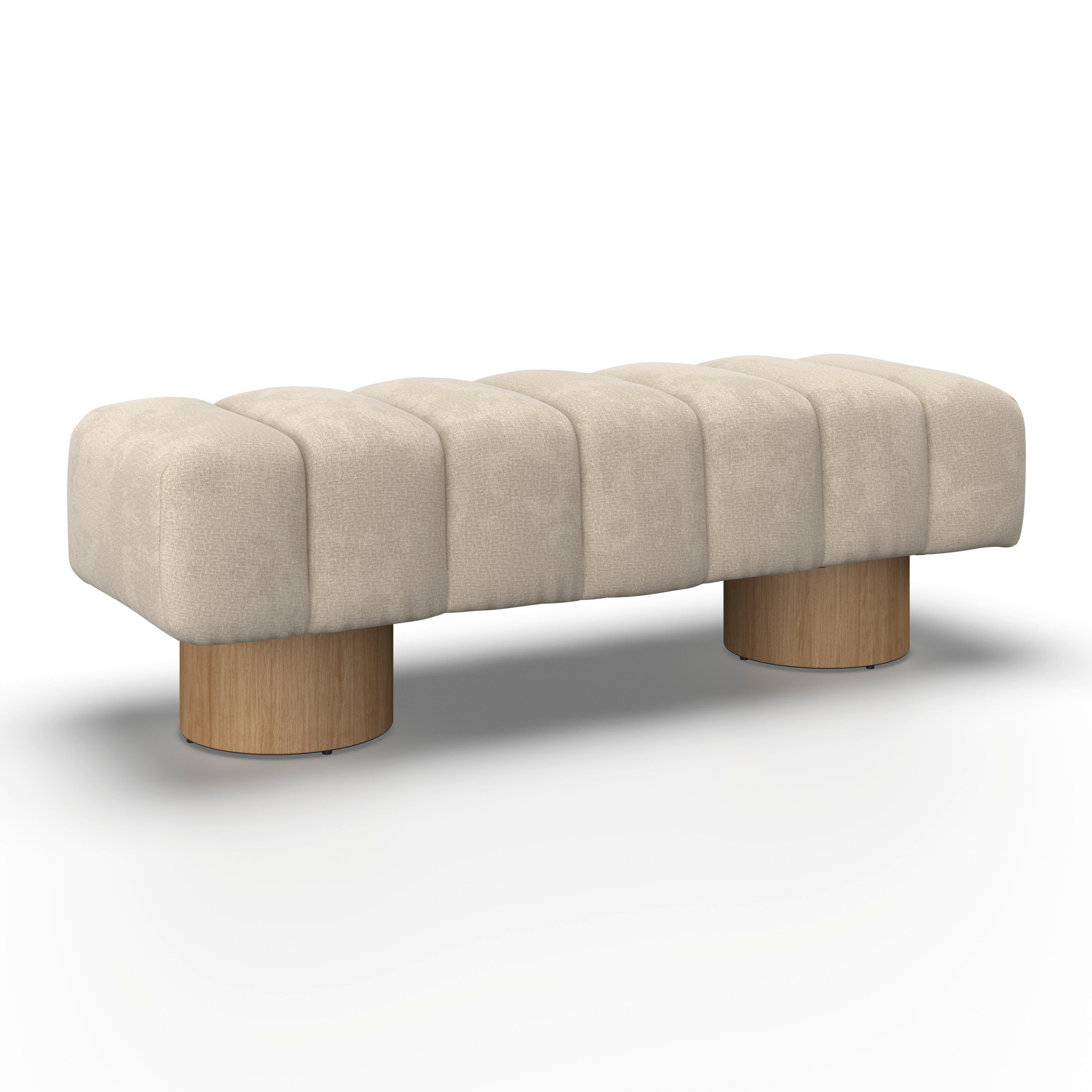 Sedací lavice ALINA, krémová žinylka - krémová/přírodní barvy, Moderní, dřevo/kompozitní dřevo (140/45/45cm) - Bessagi Home