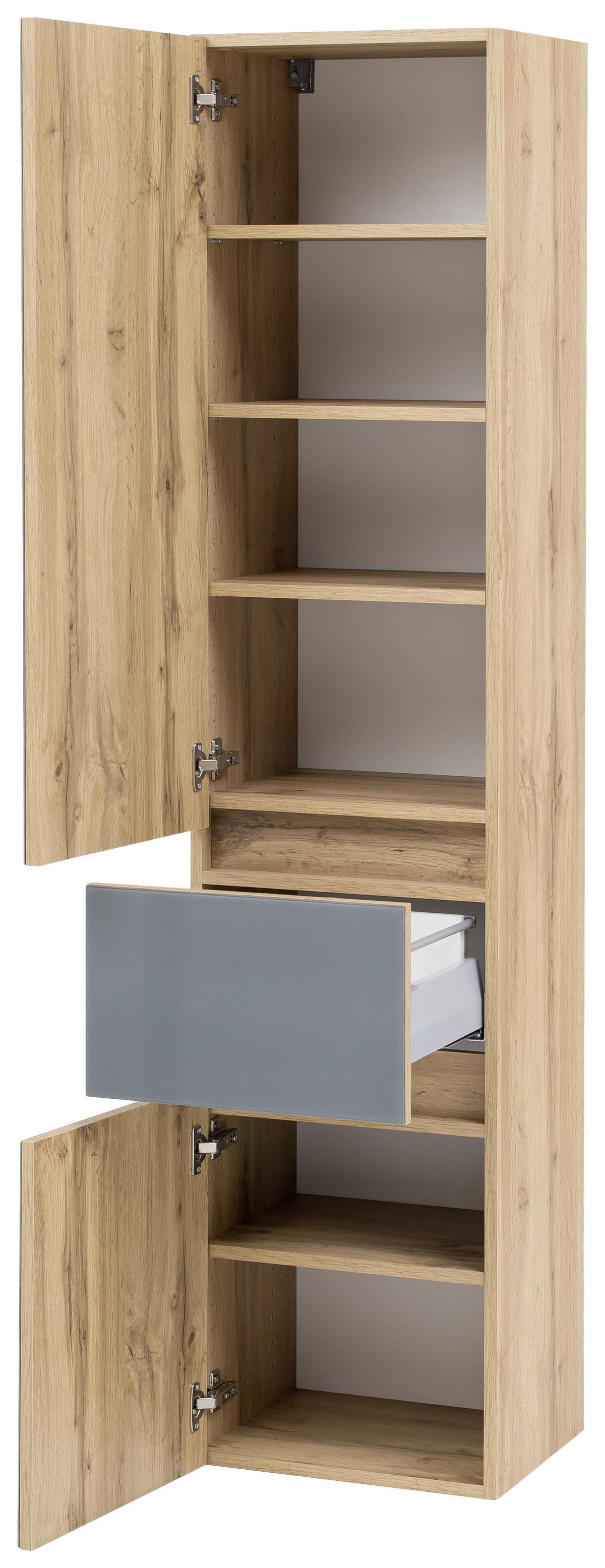 Badmöbel-Set 4-Tlg. inkl. LED Helsinki, Grau/Eiche - Eichefarben/Weiß, KONVENTIONELL, Glas/Holzwerkstoff (120cm) - Held